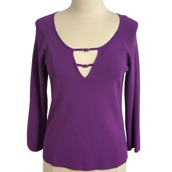Cable & Gauge Tops - Cable & Gauge Women's Decorative Gold Buckle Knit Keyhole Tunic Top Purple Sz XL